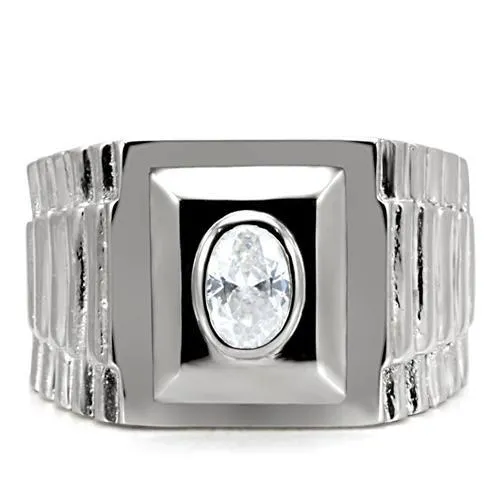 High polished (no plating) Stainless Steel Ring with AAA Grade CZ in Clear for Women Style TK122