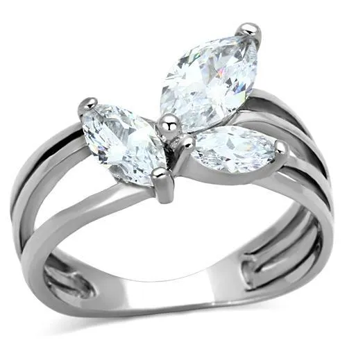 High polished (no plating) Stainless Steel Ring with AAA Grade CZ in Clear for Women Style TK1445