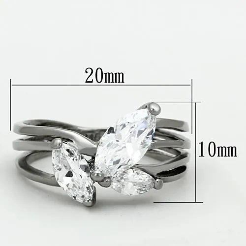 High polished (no plating) Stainless Steel Ring with AAA Grade CZ in Clear for Women Style TK1445