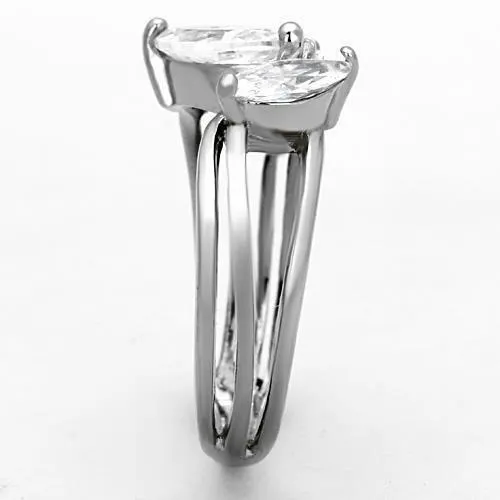 High polished (no plating) Stainless Steel Ring with AAA Grade CZ in Clear for Women Style TK1445