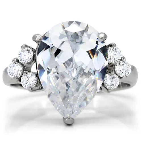 High polished (no plating) Stainless Steel Ring with AAA Grade CZ in Clear for Women Style TK186