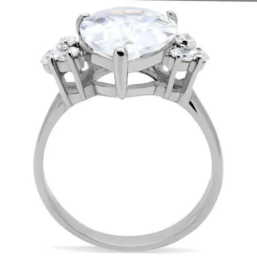 High polished (no plating) Stainless Steel Ring with AAA Grade CZ in Clear for Women Style TK186