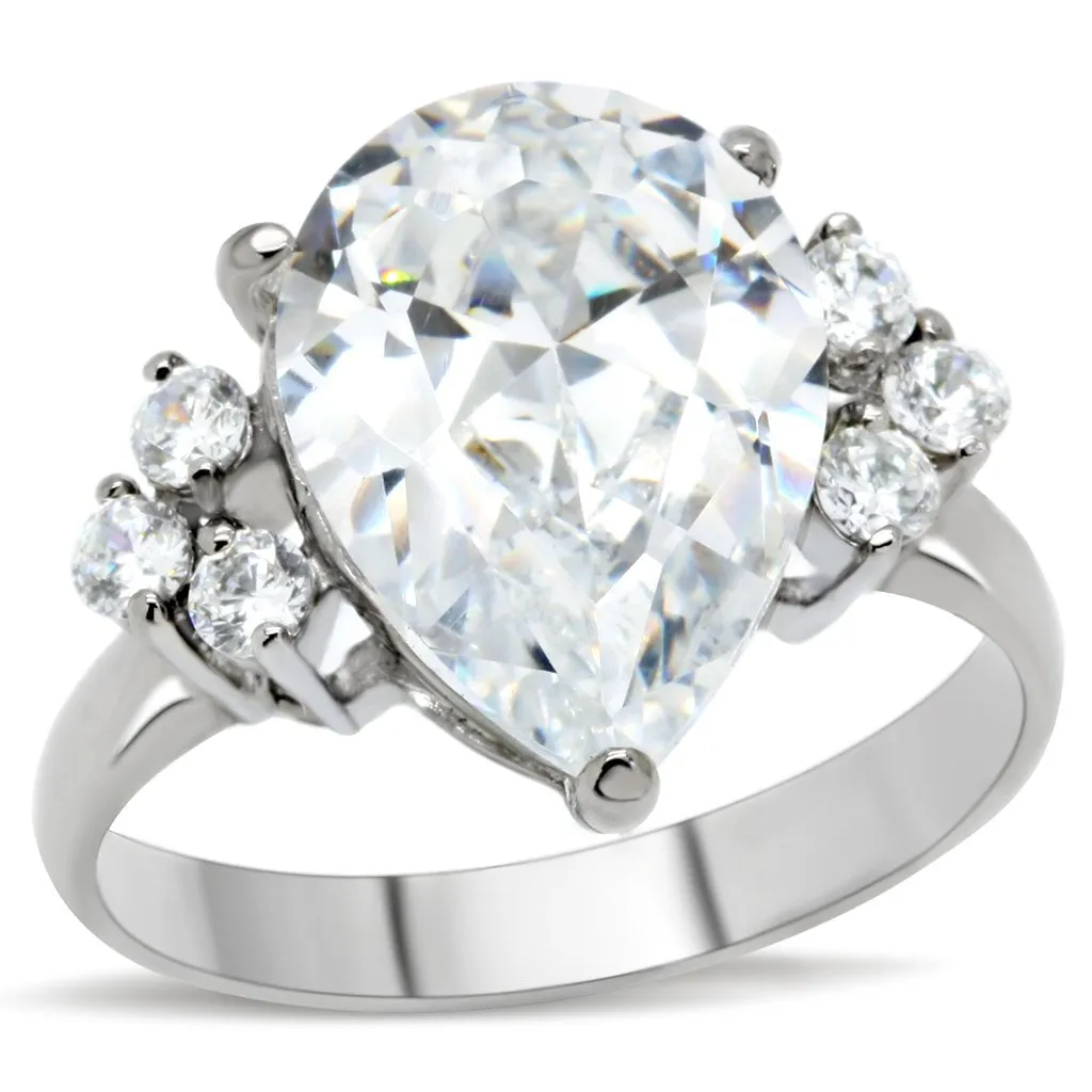 High polished (no plating) Stainless Steel Ring with AAA Grade CZ in Clear for Women Style TK186