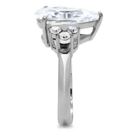 High polished (no plating) Stainless Steel Ring with AAA Grade CZ in Clear for Women Style TK186