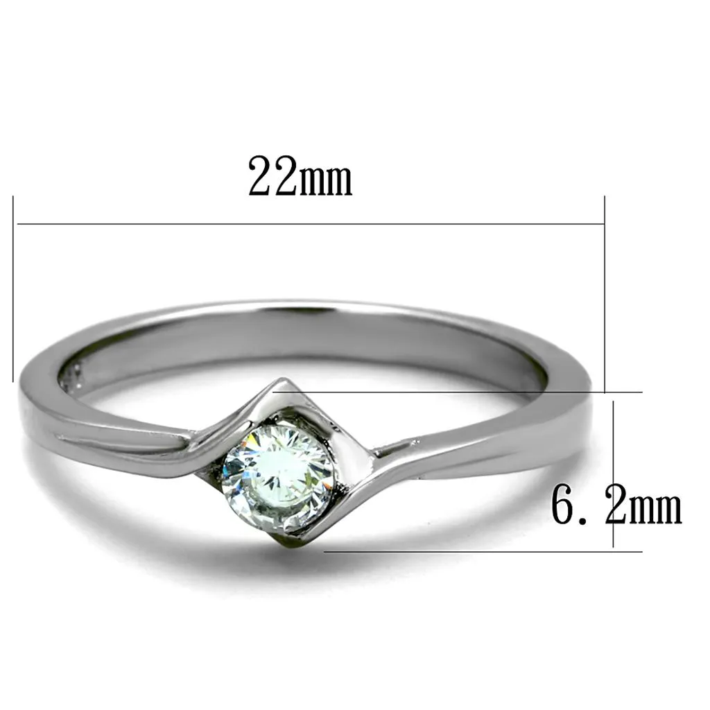 High polished (no plating) Stainless Steel Ring with AAA Grade CZ in Clear for Women Style TK2042