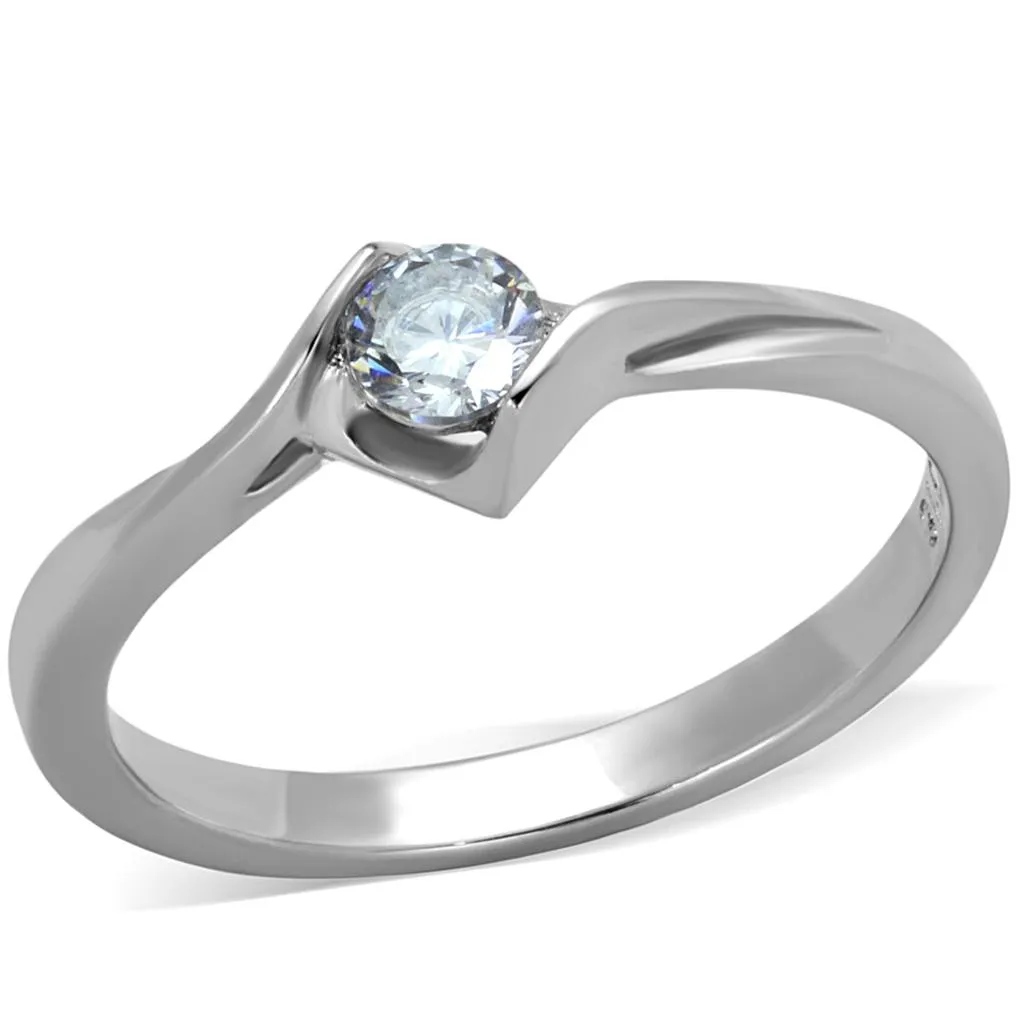 High polished (no plating) Stainless Steel Ring with AAA Grade CZ in Clear for Women Style TK2042