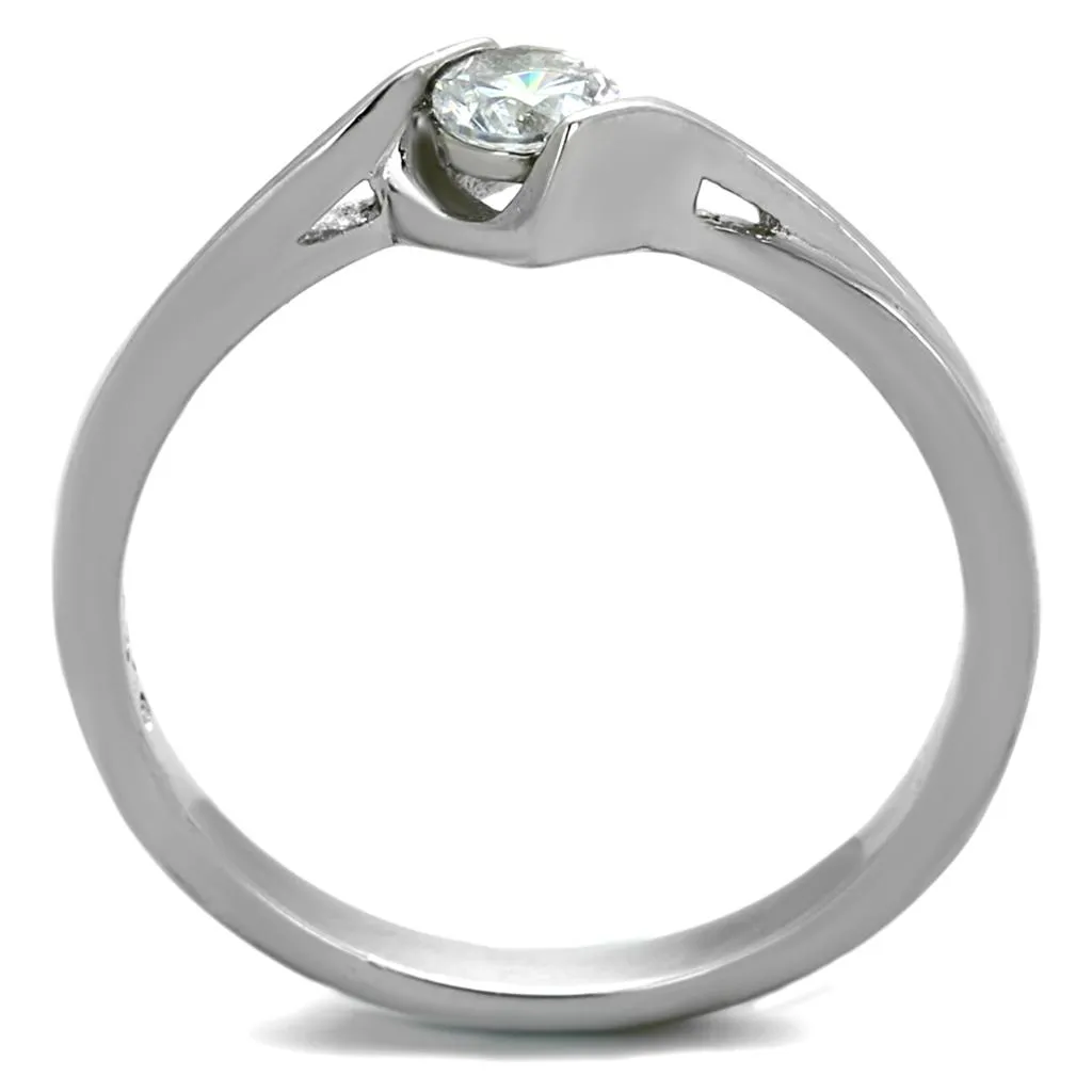 High polished (no plating) Stainless Steel Ring with AAA Grade CZ in Clear for Women Style TK2042