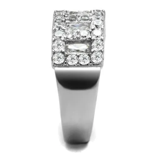 High polished (no plating) Stainless Steel Ring with AAA Grade CZ in Clear for Women Style TK2866