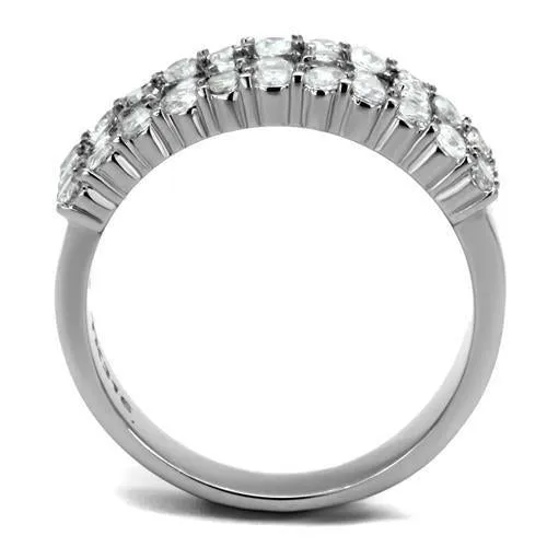 High polished (no plating) Stainless Steel Ring with AAA Grade CZ in Clear for Women Style TK2866