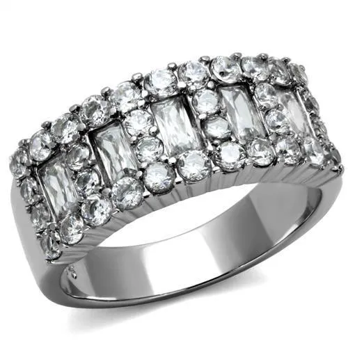 High polished (no plating) Stainless Steel Ring with AAA Grade CZ in Clear for Women Style TK2866