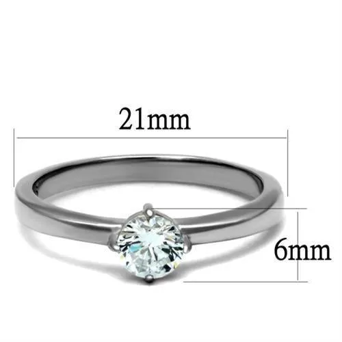 High polished (no plating) Stainless Steel Ring with AAA Grade CZ in Clear for Women Style TK2903