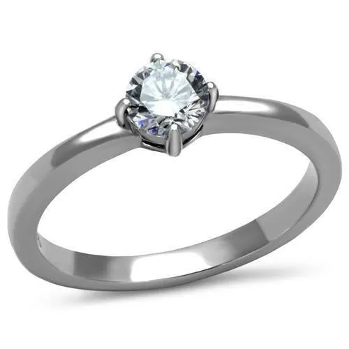 High polished (no plating) Stainless Steel Ring with AAA Grade CZ in Clear for Women Style TK2903