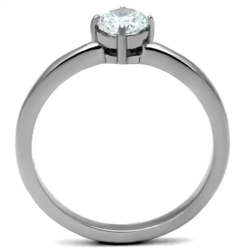 High polished (no plating) Stainless Steel Ring with AAA Grade CZ in Clear for Women Style TK2903