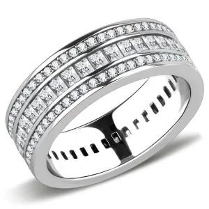 High polished (no plating) Stainless Steel Ring with AAA Grade CZ in Clear for Women Style TK3435