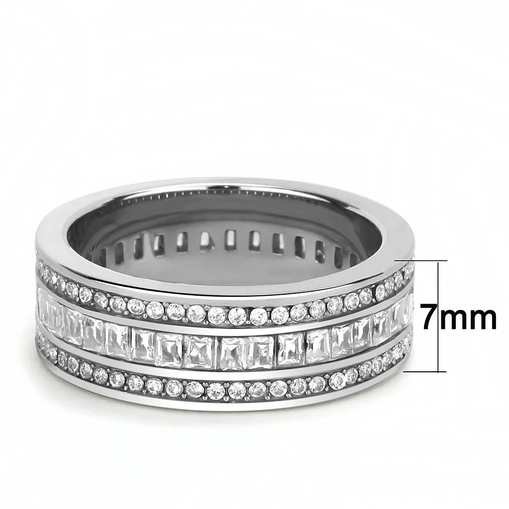 High polished (no plating) Stainless Steel Ring with AAA Grade CZ in Clear for Women Style TK3435