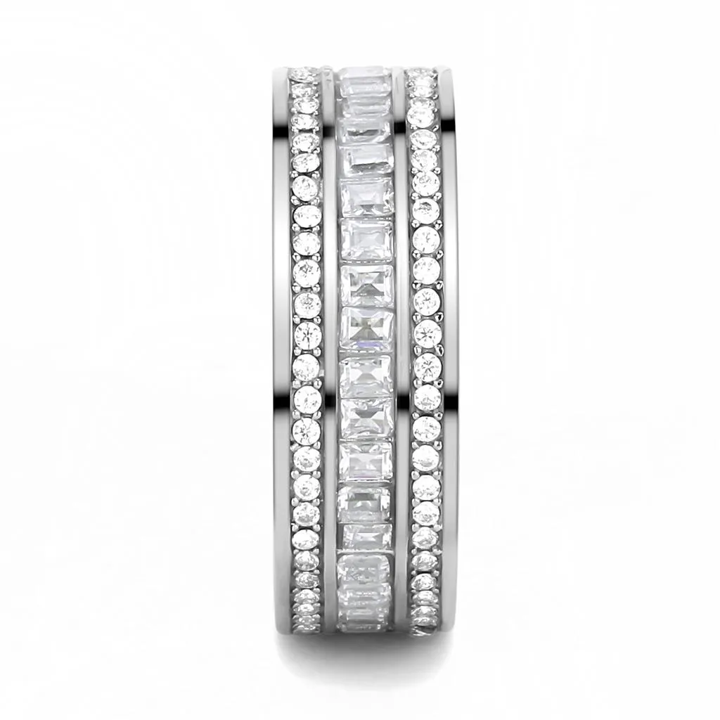 High polished (no plating) Stainless Steel Ring with AAA Grade CZ in Clear for Women Style TK3435