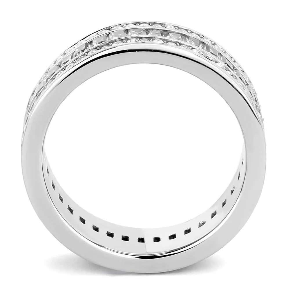 High polished (no plating) Stainless Steel Ring with AAA Grade CZ in Clear for Women Style TK3435