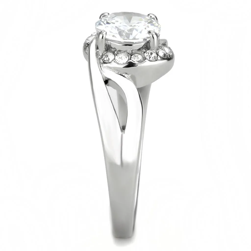 High polished (no plating) Stainless Steel Ring with AAA Grade CZ in Clear for Women Style TK3701