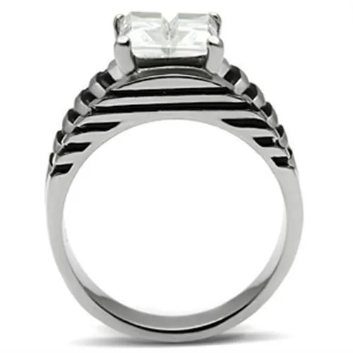 High polished (no plating) Stainless Steel Ring with AAA Grade CZ in Clear for Women Style TK393