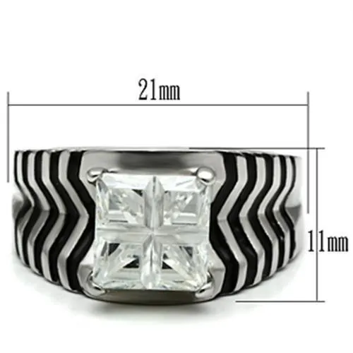 High polished (no plating) Stainless Steel Ring with AAA Grade CZ in Clear for Women Style TK393