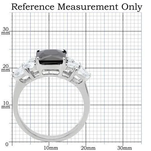 High polished (no plating) Stainless Steel Ring with AAA Grade CZ in Jet for Women Style TK182