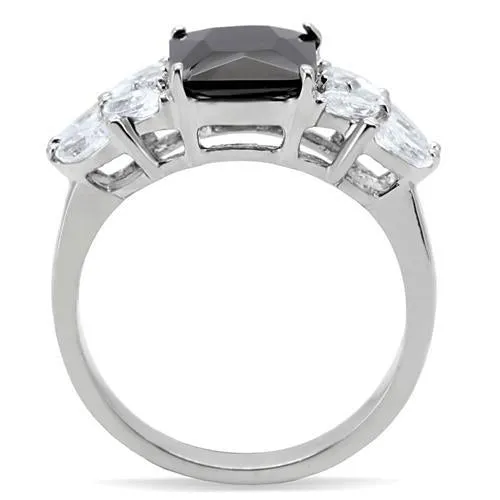 High polished (no plating) Stainless Steel Ring with AAA Grade CZ in Jet for Women Style TK182