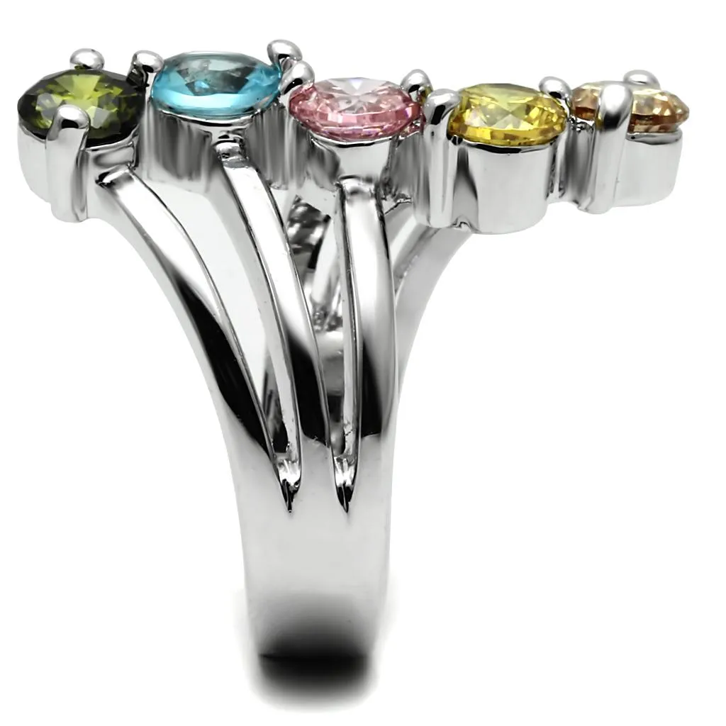 High polished (no plating) Stainless Steel Ring with AAA Grade CZ in Multi Color for Women Style TK2876