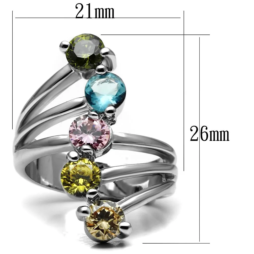 High polished (no plating) Stainless Steel Ring with AAA Grade CZ in Multi Color for Women Style TK2876