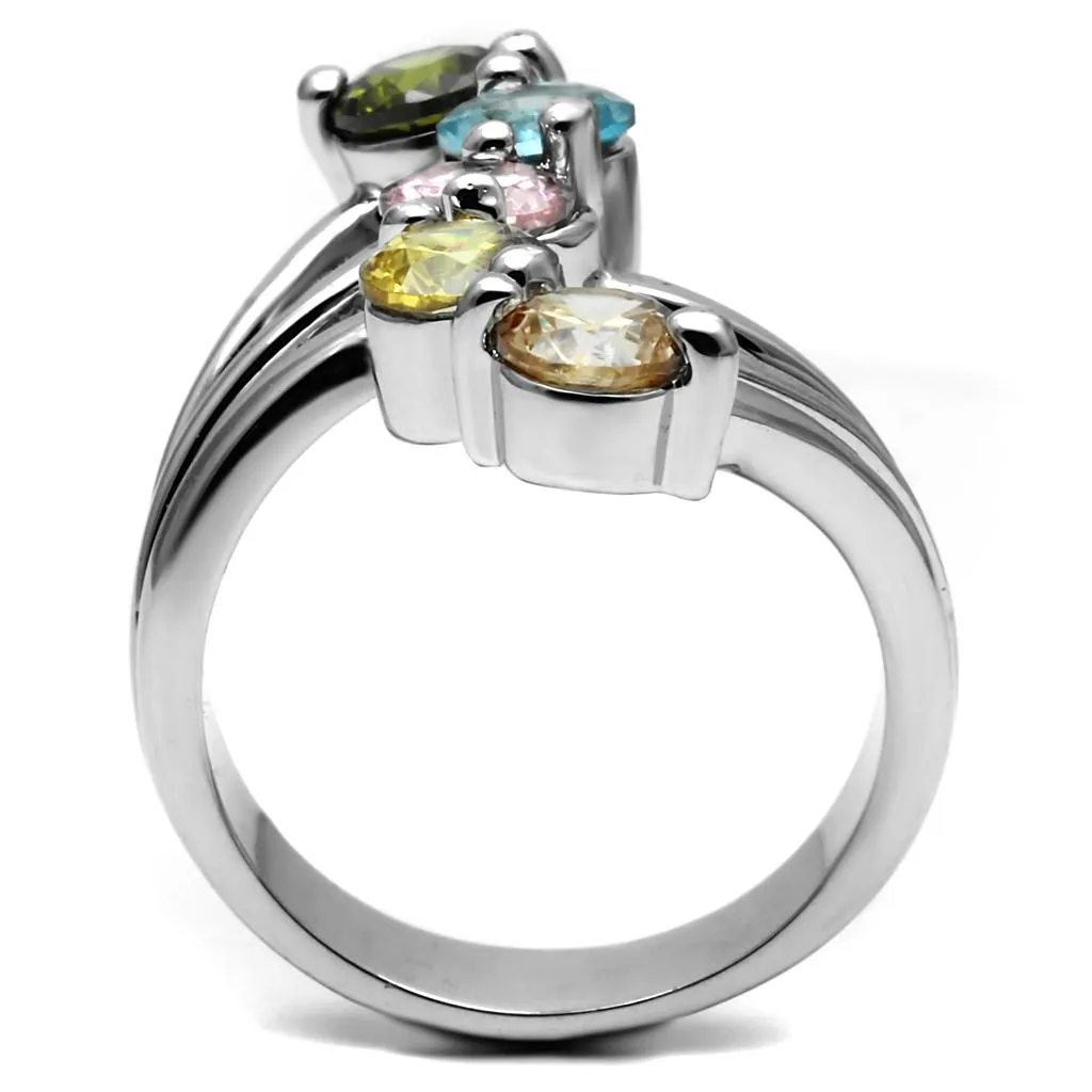 High polished (no plating) Stainless Steel Ring with AAA Grade CZ in Multi Color for Women Style TK2876