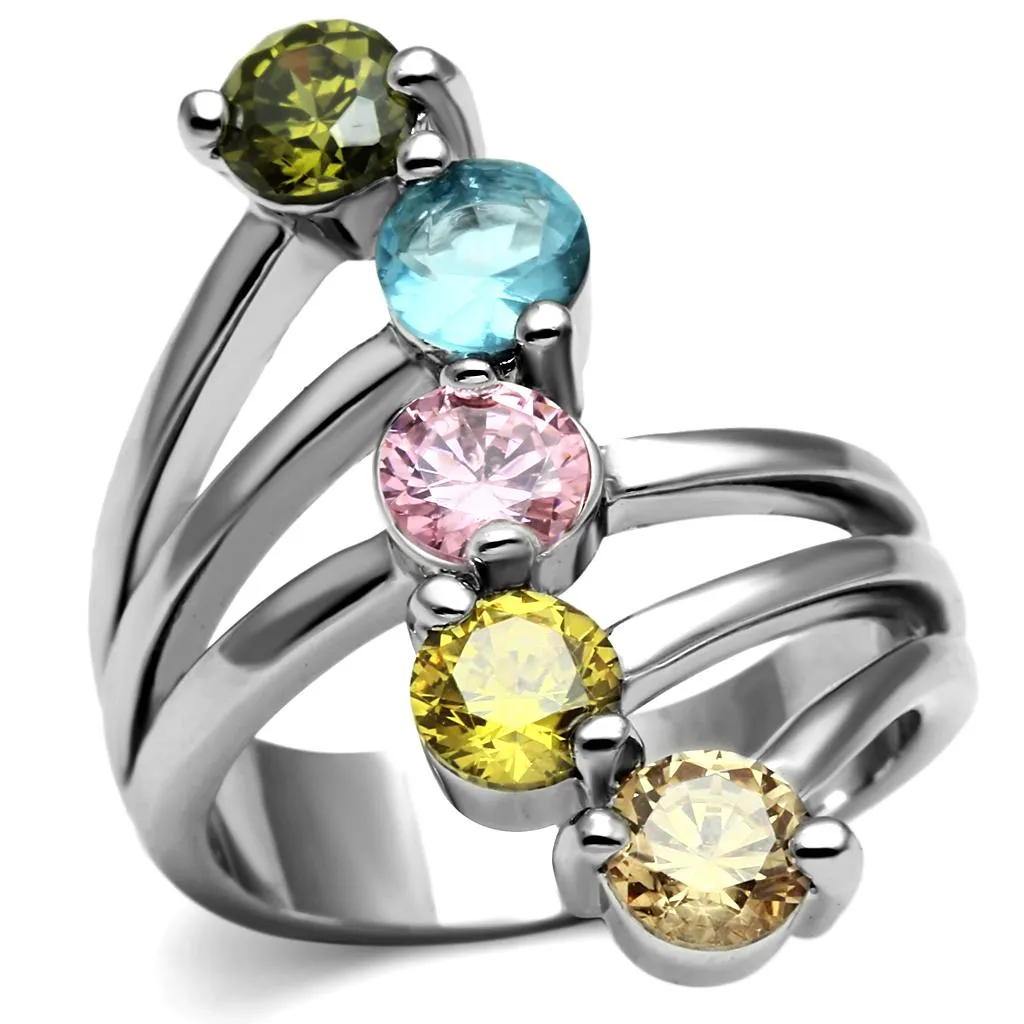 High polished (no plating) Stainless Steel Ring with AAA Grade CZ in Multi Color for Women Style TK2876