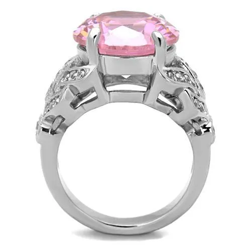 High polished (no plating) Stainless Steel Ring with AAA Grade CZ in Rose for Women Style TK1512