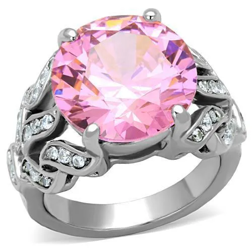 High polished (no plating) Stainless Steel Ring with AAA Grade CZ in Rose for Women Style TK1512