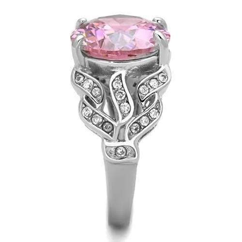 High polished (no plating) Stainless Steel Ring with AAA Grade CZ in Rose for Women Style TK1512