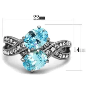 High polished (no plating) Stainless Steel Ring with AAA Grade CZ in Sea Blue for Women Style TK2501