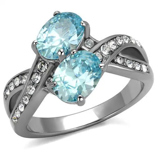 High polished (no plating) Stainless Steel Ring with AAA Grade CZ in Sea Blue for Women Style TK2501