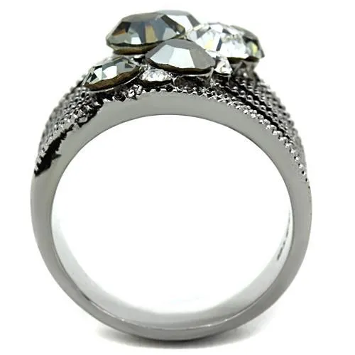 High polished (no plating) Stainless Steel Ring with Top Grade Crystal in Black Diamond for Women Style TK1521