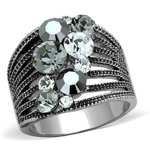 High polished (no plating) Stainless Steel Ring with Top Grade Crystal in Black Diamond for Women Style TK1521