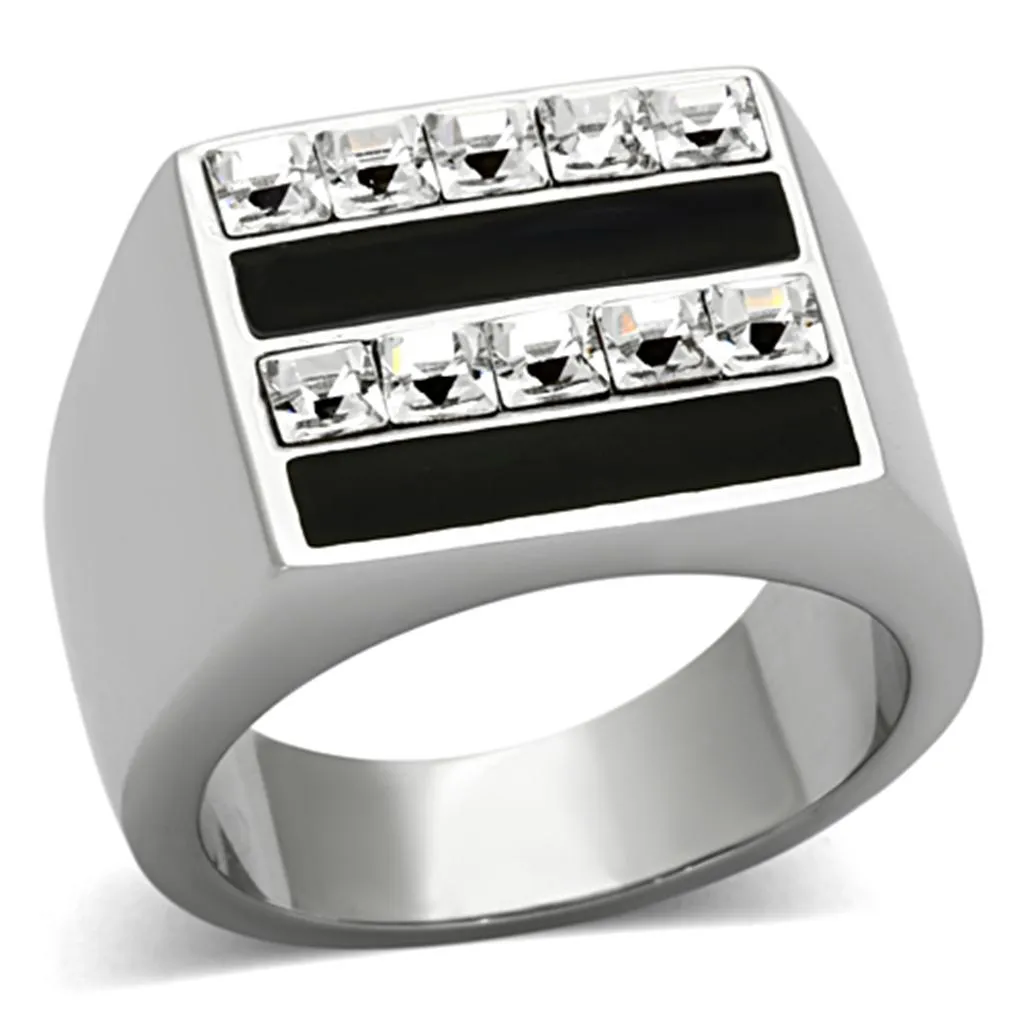 High polished (no plating) Stainless Steel Ring with Top Grade Crystal in Clear for Women Style TK1177