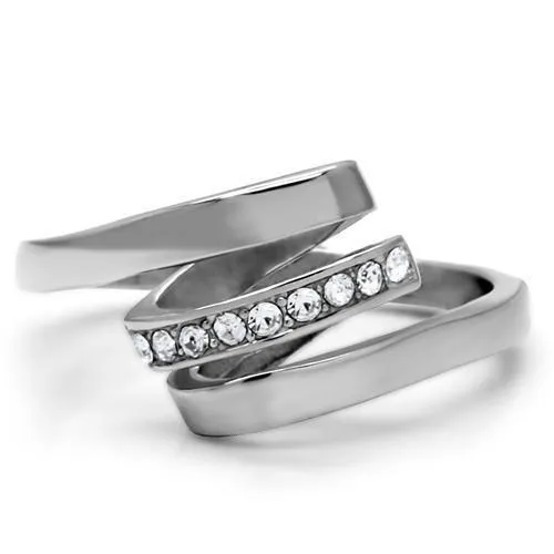 High polished (no plating) Stainless Steel Ring with Top Grade Crystal in Clear for Women Style TK161