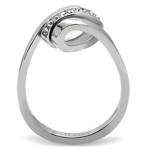 High polished (no plating) Stainless Steel Ring with Top Grade Crystal in Clear for Women Style TK161