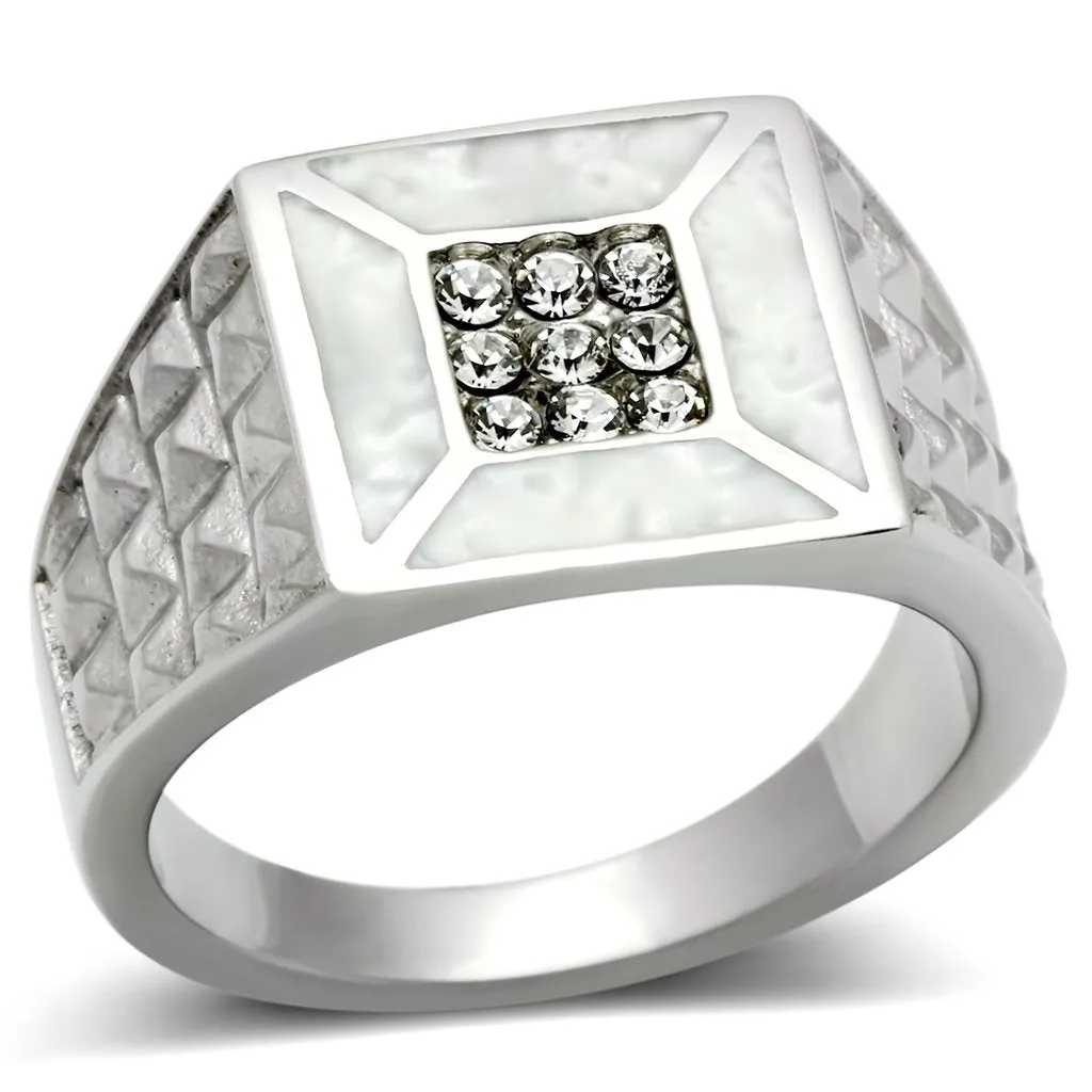 High polished (no plating) Stainless Steel Ring with Top Grade Crystal in Clear for Women Style TK385