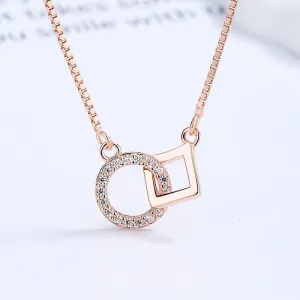 Interlocking Circle Square 925 Sterling Silver Necklace