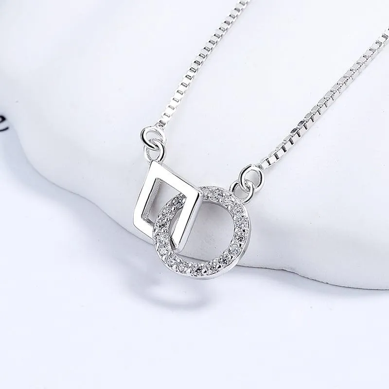 Interlocking Circle Square 925 Sterling Silver Necklace