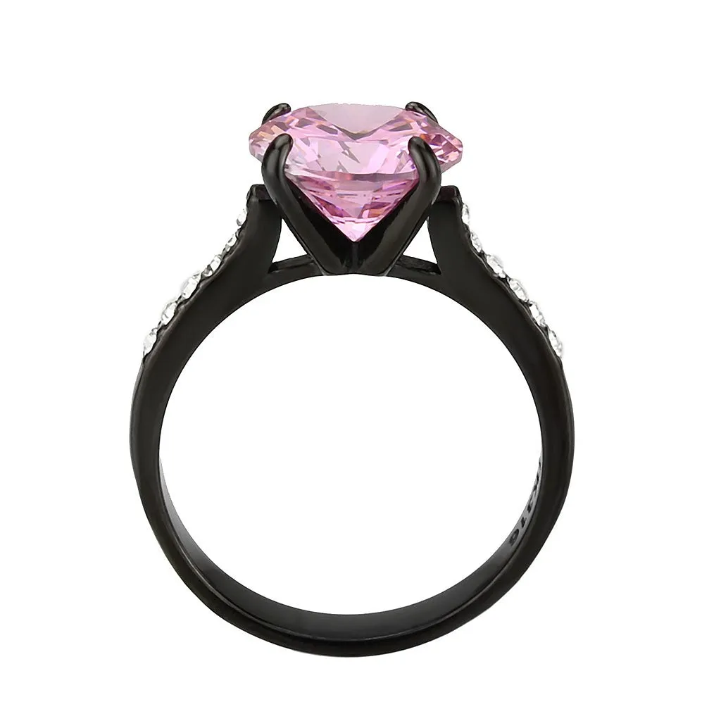 IP Black (Ion Plating) Stainless Steel Ring with AAA Grade CZ in Rose for Women Style TK3782