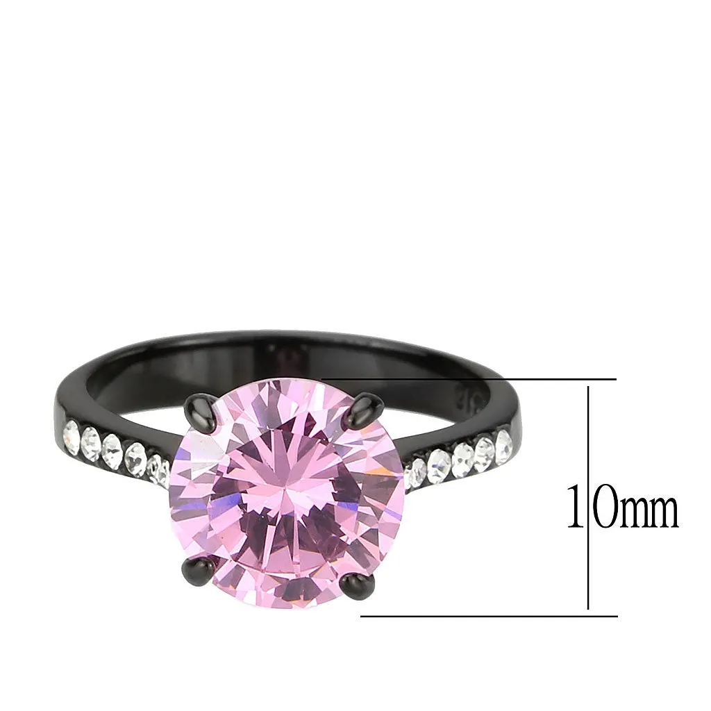 IP Black (Ion Plating) Stainless Steel Ring with AAA Grade CZ in Rose for Women Style TK3782