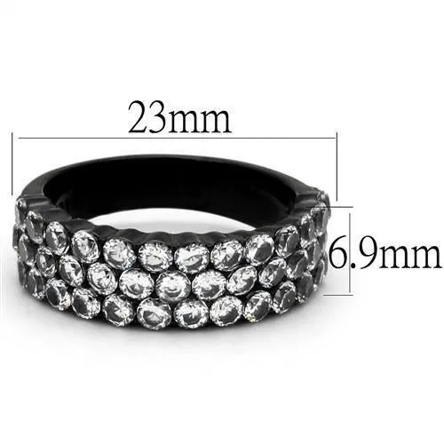 IP Black(Ion Plating) Stainless Steel Ring with AAA Grade CZ in Clear for Women Style TK2277