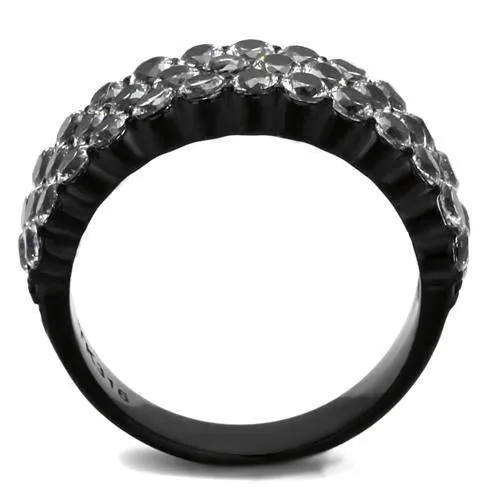 IP Black(Ion Plating) Stainless Steel Ring with AAA Grade CZ in Clear for Women Style TK2277