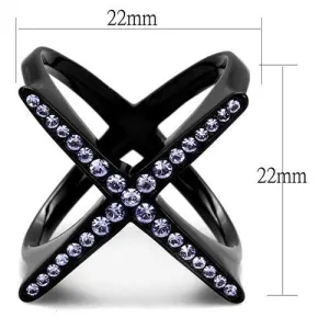 IP Black(Ion Plating) Stainless Steel Ring with Top Grade Crystal in Amethyst for Women Style TK2603