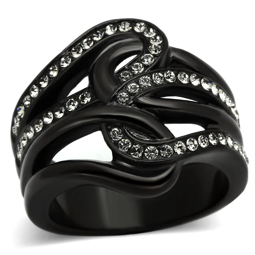 IP Black(Ion Plating) Stainless Steel Ring with Top Grade Crystal in Black Diamond for Women Style TK978