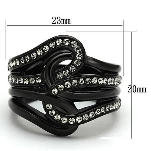 IP Black(Ion Plating) Stainless Steel Ring with Top Grade Crystal in Black Diamond for Women Style TK978